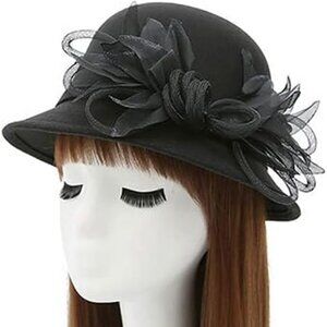 Women Bucket Style Hat Church Cloche Flapper Hat Fashion Statement Black‎